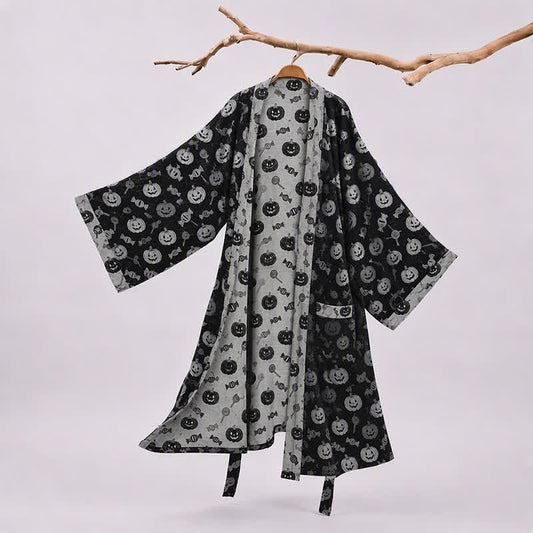 Halloween Pumpkin Candy Cotton Kimono Robe - Black - 2XL - image 0