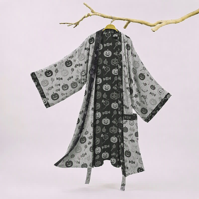 Halloween Pumpkin Candy Cotton Kimono Robe - Off-White - 2XL - image 5