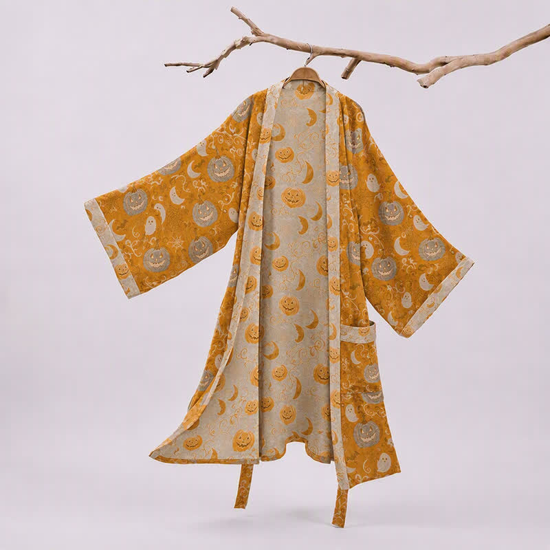Halloween Kimono Robe With Pumpkins & Ghosts - Orange - 2XL - image 0
