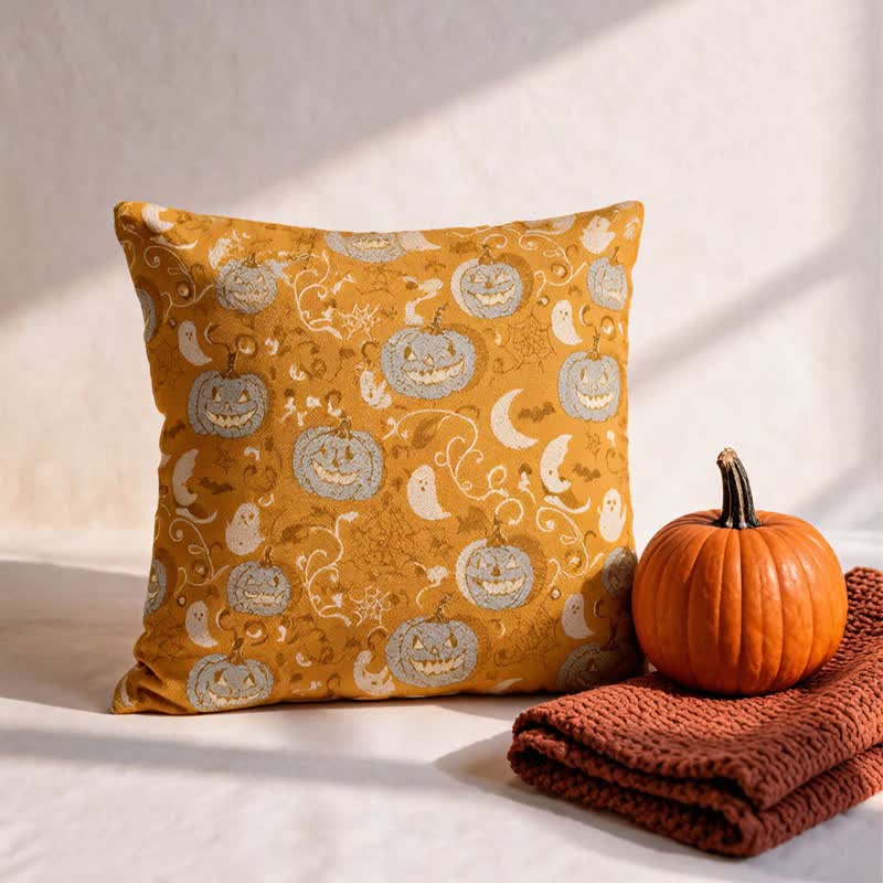 Orange Pumpkin Ghost Cotton Throw Pillow - image 1