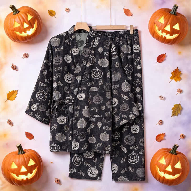Pumpkin Candy Cotton Kimono Pajama Set - image 2