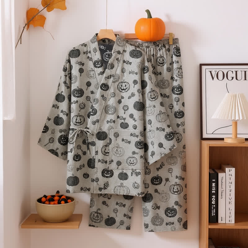Pumpkin Candy Cotton Kimono Pajama Set - image 5