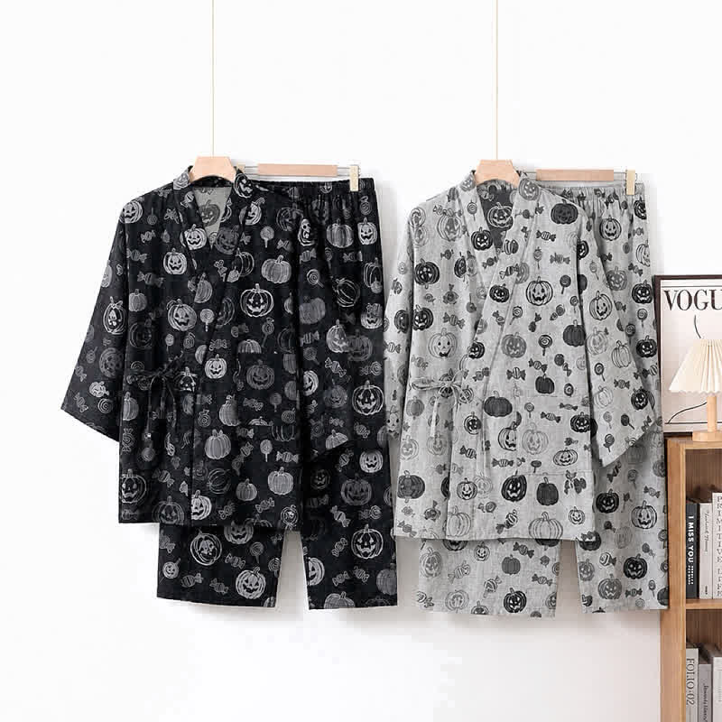 Pumpkin Candy Cotton Kimono Pajama Set - image 0