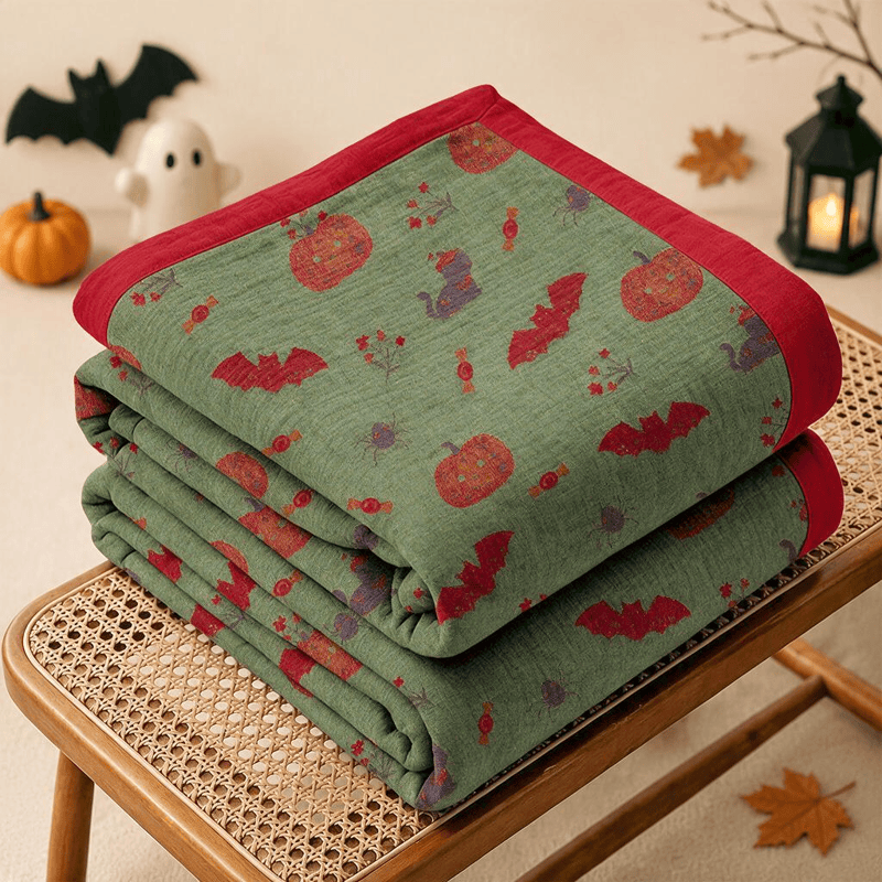 Halloween Pumpkin Cat Spider Cotton Blanket - Green - Blanket - 98" x 94" - image 6