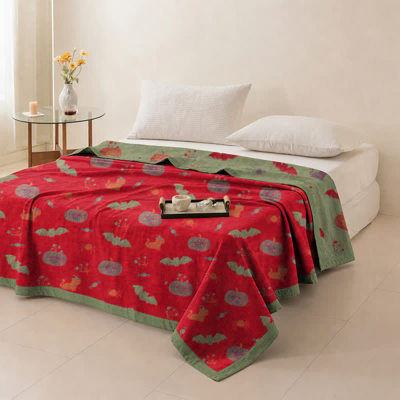 Halloween Pumpkin Cat Spider Cotton Blanket - image 4