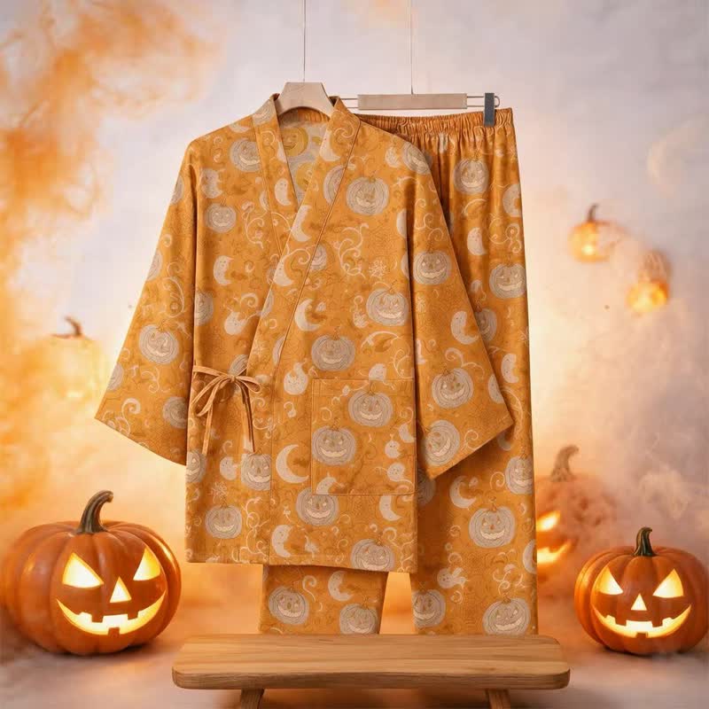 Halloween Pumpkin Ghost Cotton Kimono Pajama Set - image 2