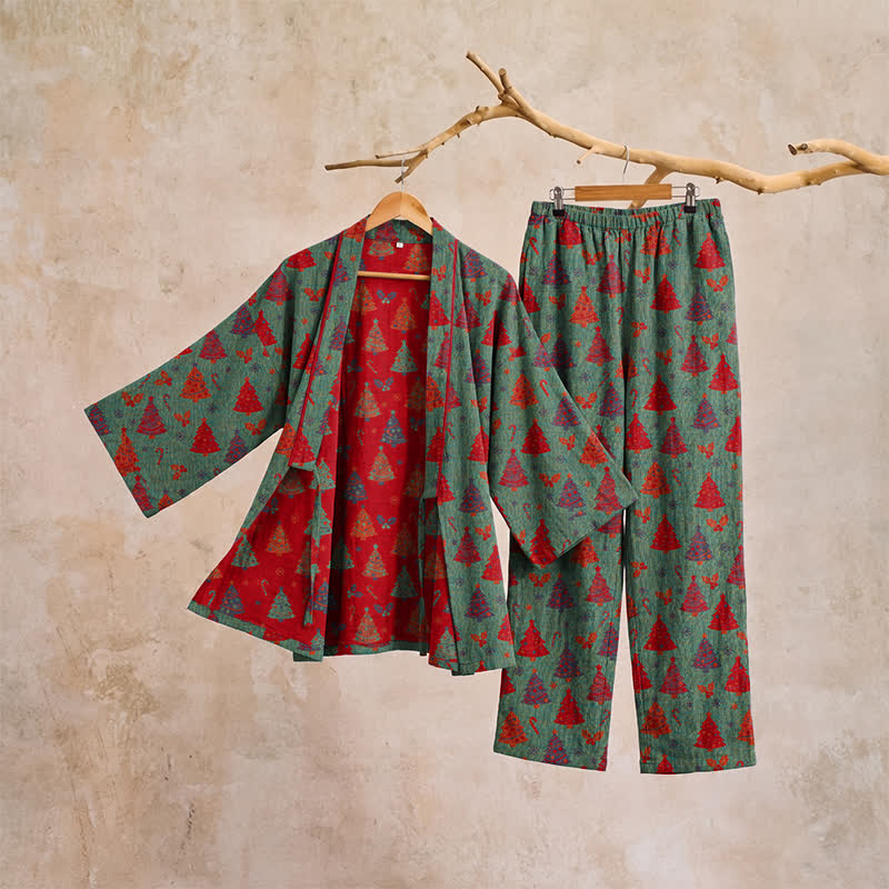 Christmas Tree Cotton Kimono Loungewear Set - image 4