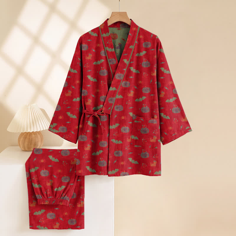 Halloween Pumpkin Bat Cotton Pajama Set - image 5