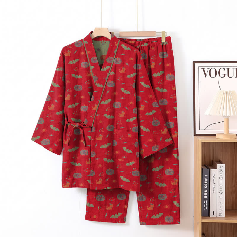Halloween Pumpkin Bat Cotton Pajama Set - image 2