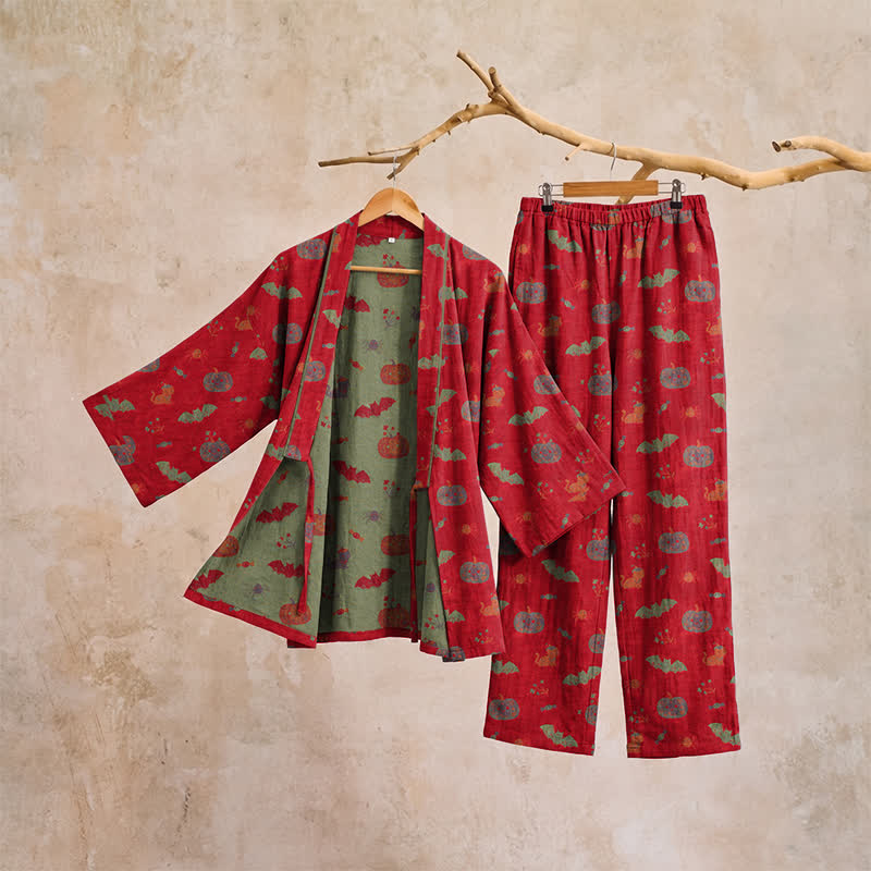Halloween Pumpkin Bat Cotton Pajama Set - image 4