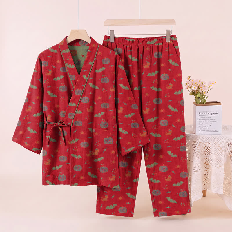 Halloween Pumpkin Bat Cotton Pajama Set - image 3