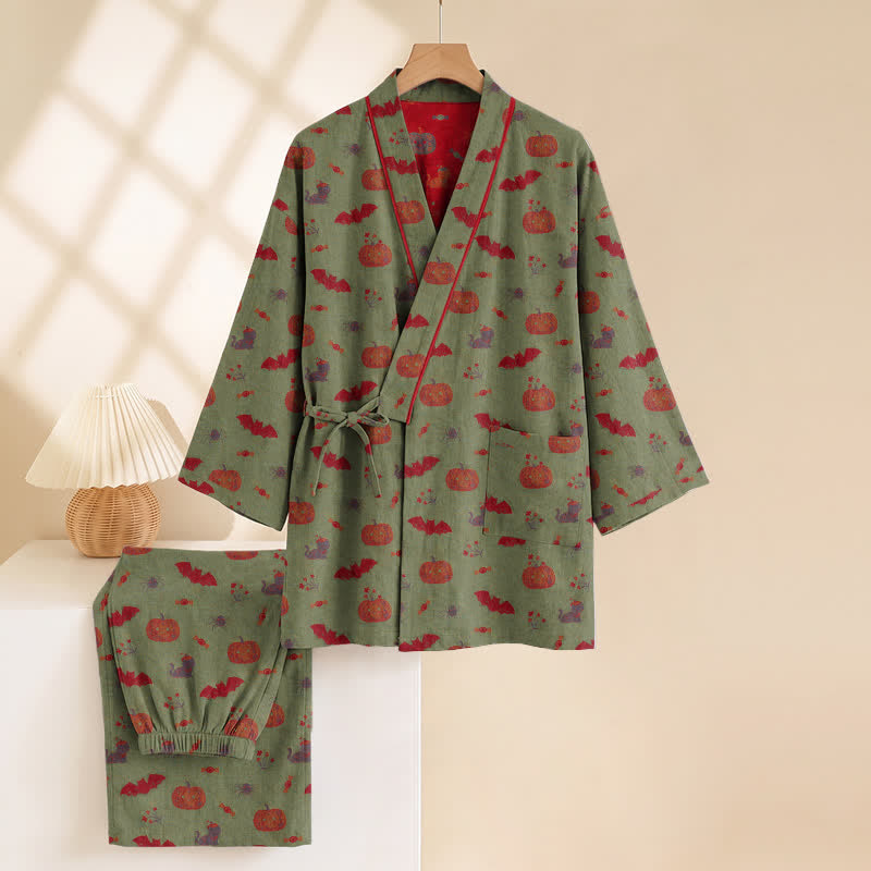 Halloween Pumpkin Bat Cotton Pajama Set - image 14