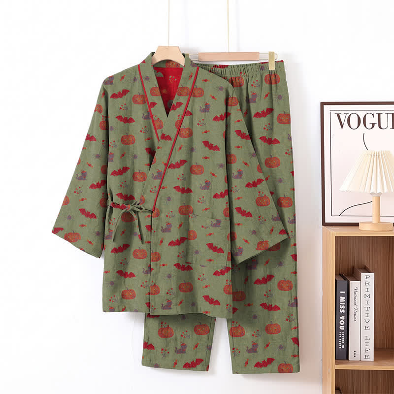 Halloween Pumpkin Bat Cotton Pajama Set - image 11
