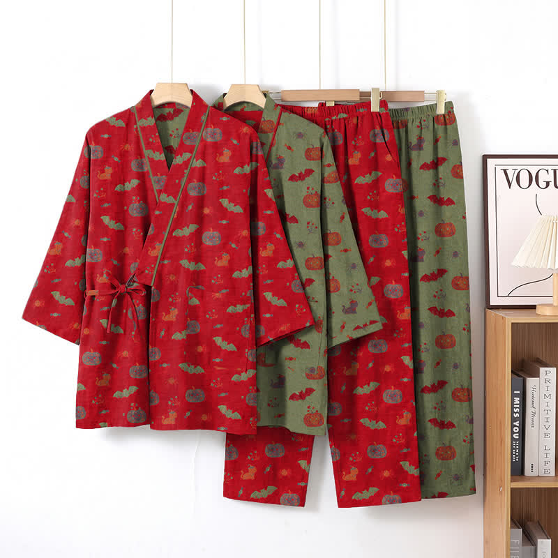 Halloween Pumpkin Bat Cotton Pajama Set - image 0