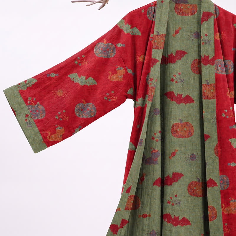 Halloween Pumpkin Cat Cotton Kimono Robe - image 3