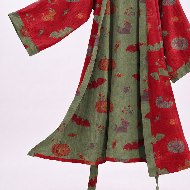 Halloween Pumpkin Cat Cotton Kimono Robe - image 4