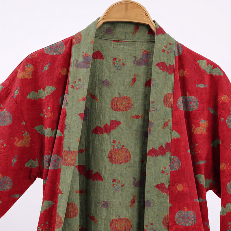 Halloween Pumpkin Cat Cotton Kimono Robe - image 2