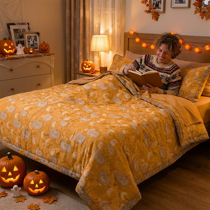 Orange Halloween Pumpkin Cotton Blanket - image 4