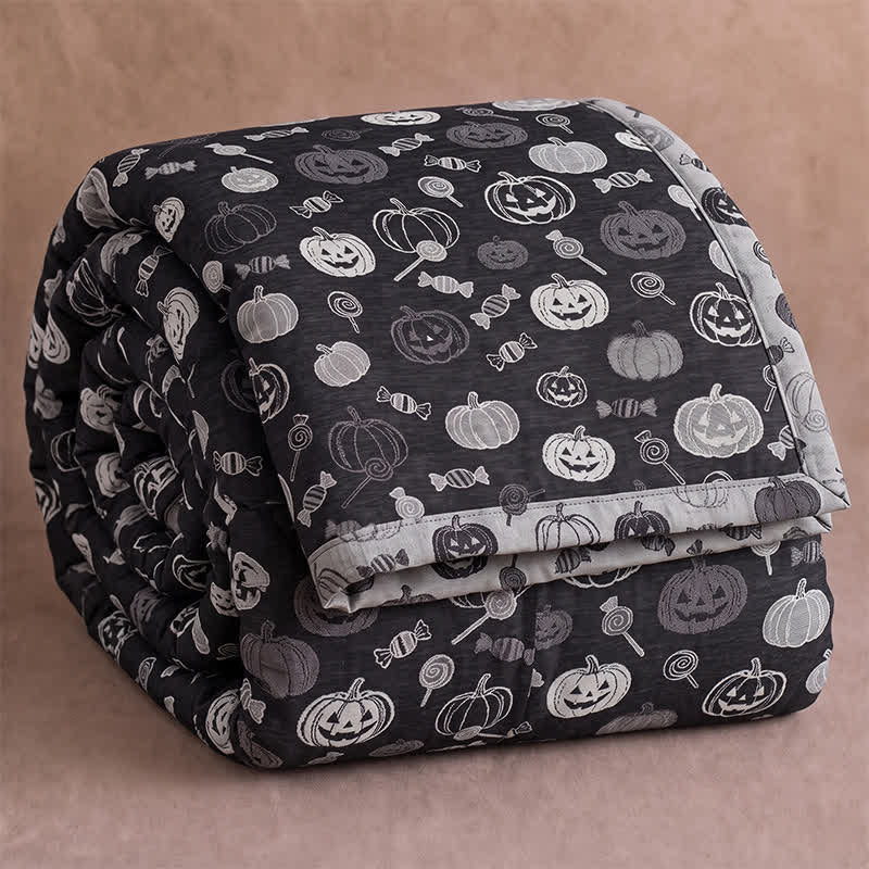Black Halloween Pumpkin Candy Cotton Blanket - Black - Blanket - 98" x 94" - image 0