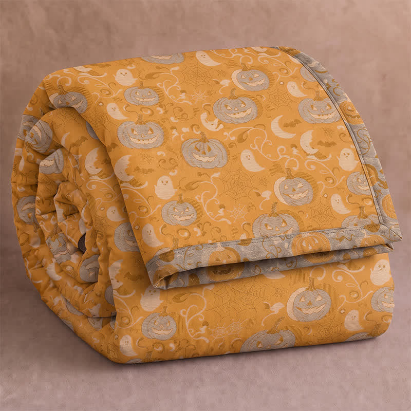 Orange Halloween Pumpkin Cotton Blanket - Orange - Blanket - 98" x 94" - image 0