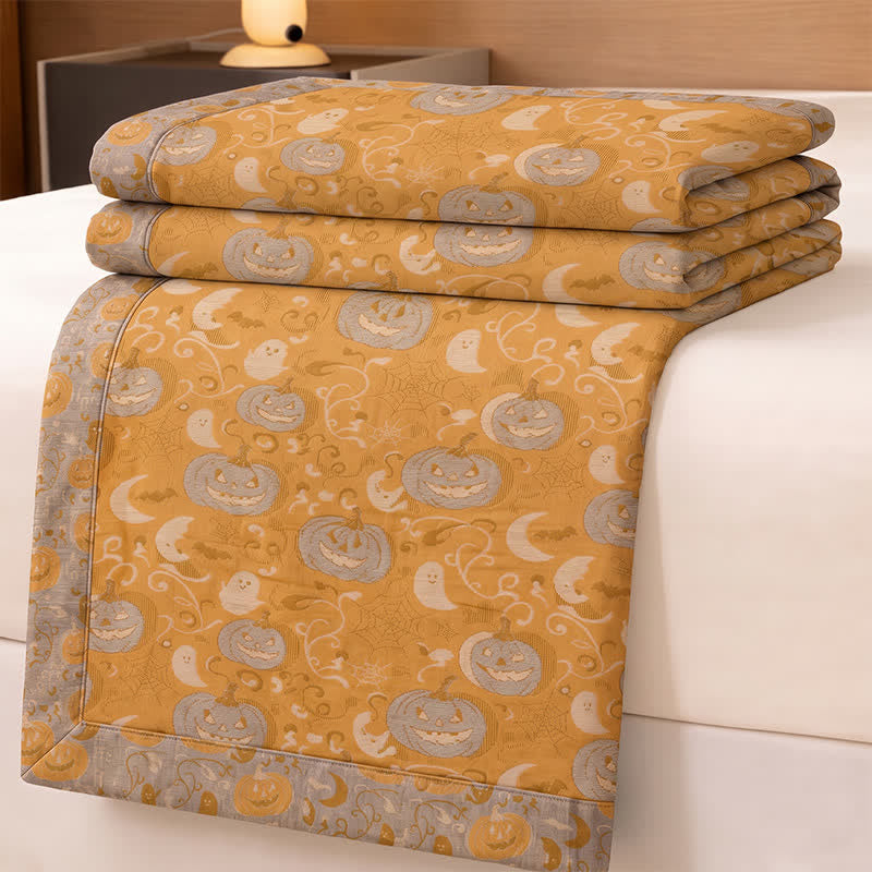 Orange Halloween Pumpkin Cotton Blanket - image 1