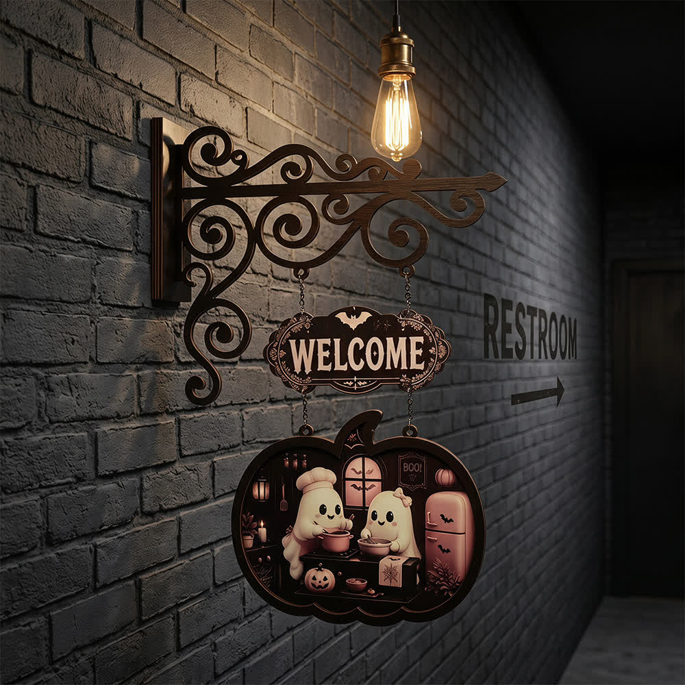 Spooky & Cute Pumpkin Hanging Wooden Door Sign - image 7