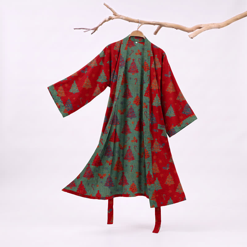 Christmas Tree Cotton Gauze Kimono Robe - Red - XXL - image 0