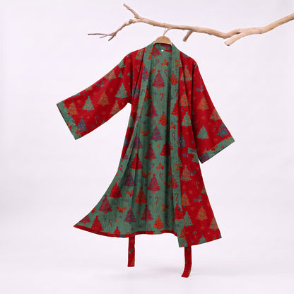 Christmas Tree Cotton Gauze Kimono Robe - Red - XXL - image 0