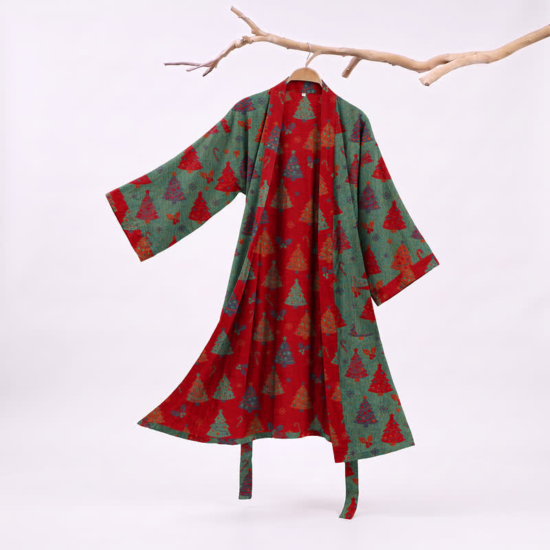 Christmas Tree Cotton Gauze Kimono Robe - Green - XXL - image 6
