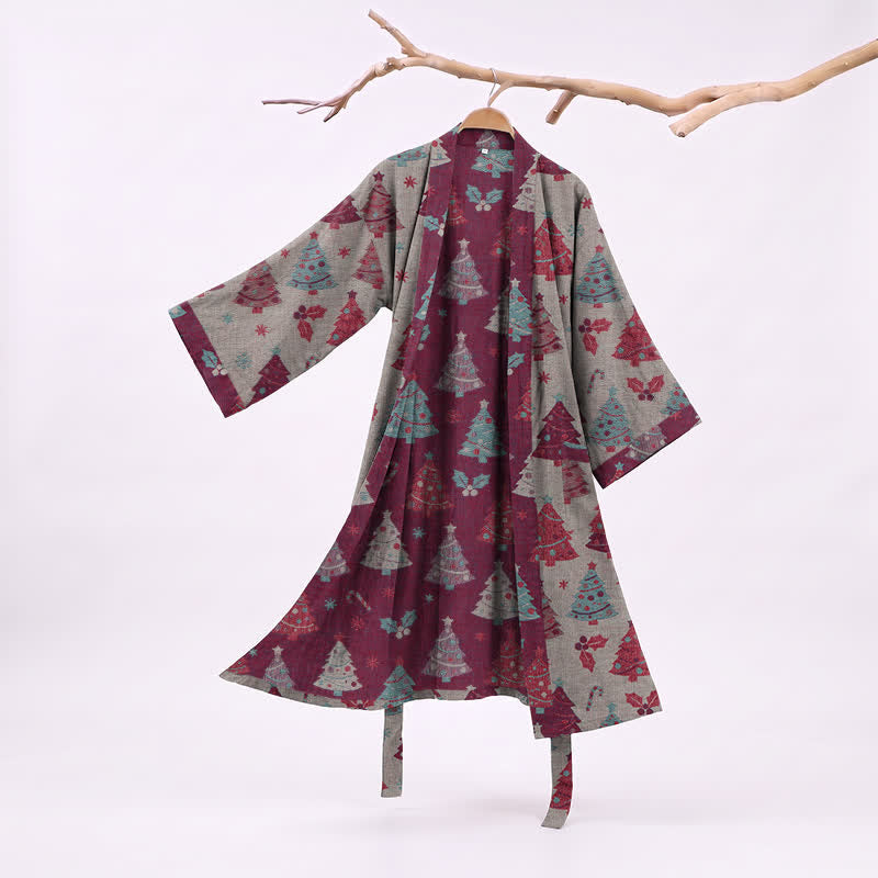 Christmas Tree Cotton Gauze Kimono Robe - Beige - XXL - image 18