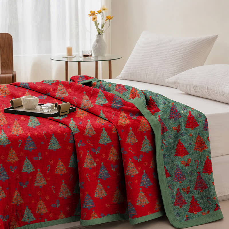 Festive Christmas Tree Cotton Gauze Blanket - image 2