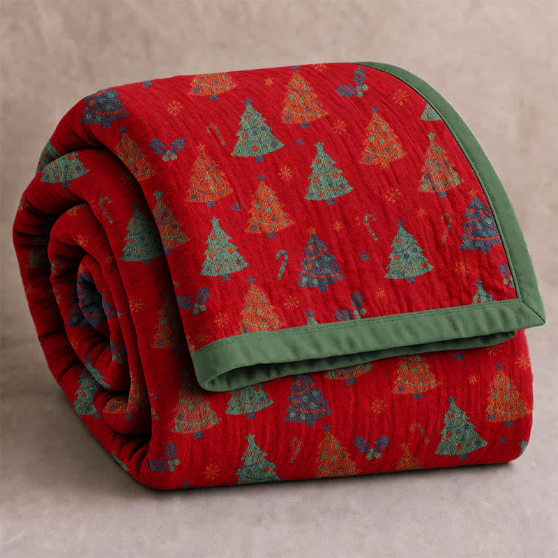 Festive Christmas Tree Cotton Gauze Blanket - image 1
