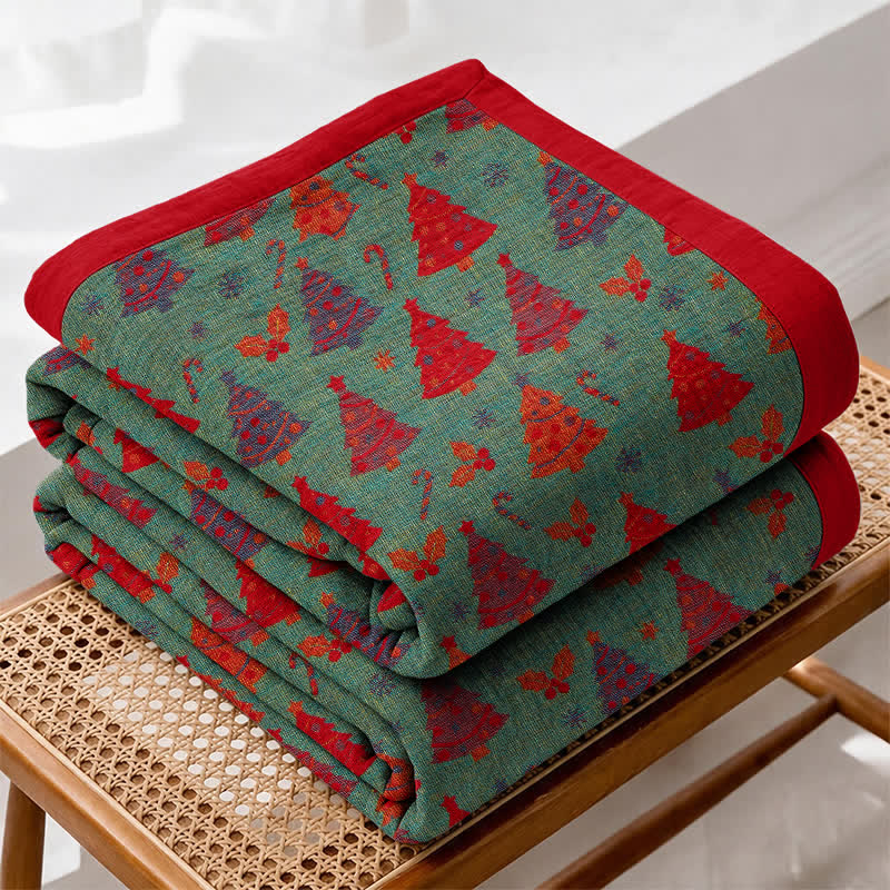 Festive Christmas Tree Cotton Gauze Blanket - Green - Blanket - 98" x 94" - image 6