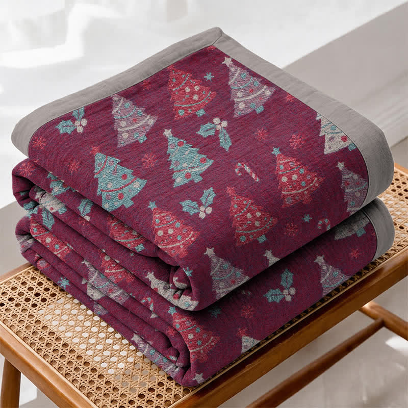Festive Christmas Tree Cotton Gauze Blanket - Purple - Blanket - 92" x 104" - image 12