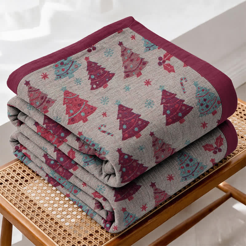 Festive Christmas Tree Cotton Gauze Blanket - Beige - Blanket - 98" x 94" - image 18
