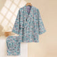 Retro Ginkgo Leaf Cotton Kimono Pajama Set - image 4