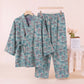 Retro Ginkgo Leaf Cotton Kimono Pajama Set - image 2
