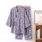 Retro Ginkgo Leaf Cotton Kimono Pajama Set - Purple - XL - image 6