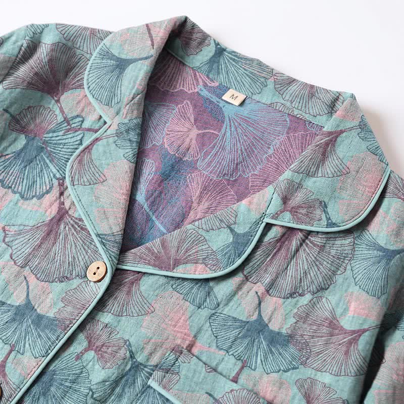 Ginkgo Leaf Cotton Notched‑Collar Loungewear Set - image 3