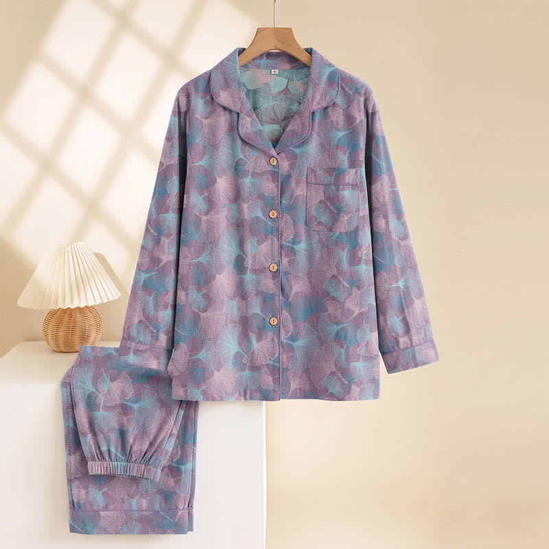 Ginkgo Leaf Cotton Notched‑Collar Loungewear Set - image 7
