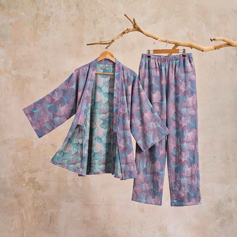 Ginkgo Leaf Cotton Notched‑Collar Loungewear Set - image 6