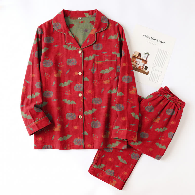Halloween Pumpkin Bat Cotton Loungewear Set - image 2