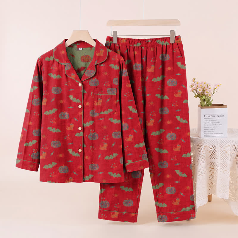 Halloween Pumpkin Bat Cotton Loungewear Set - Red - XL - image 0