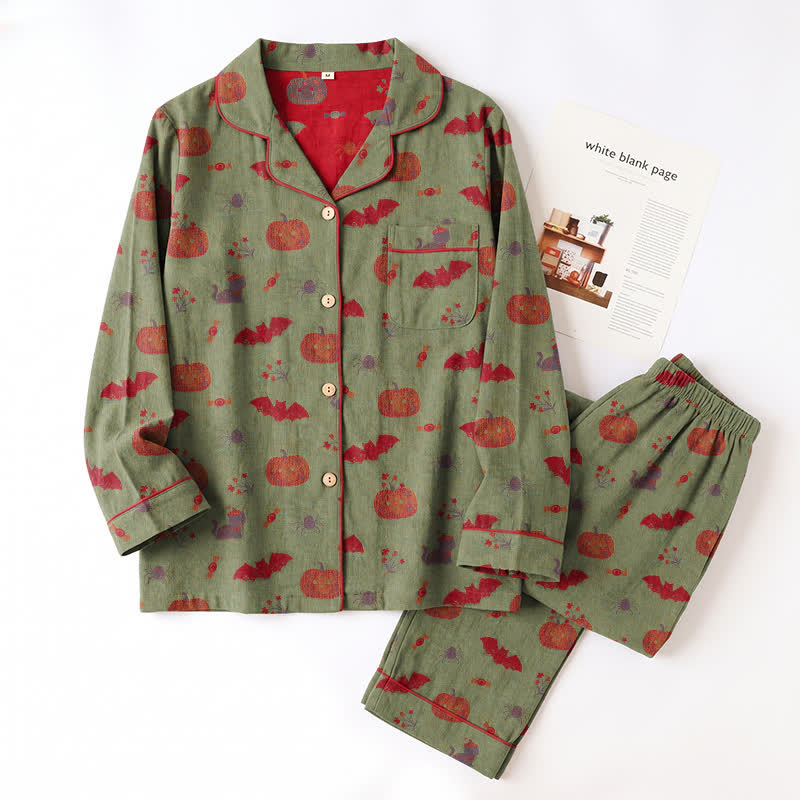 Halloween Pumpkin Bat Cotton Loungewear Set - image 8