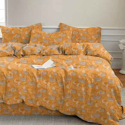 Halloween Pumpkin Moon Cotton Bedding Set - Orange - Bedding Set(4PCS) - King - image 0