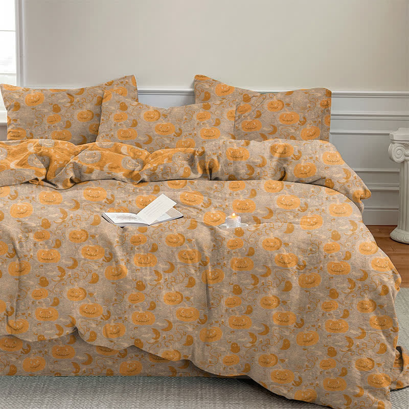 Halloween Pumpkin Moon Cotton Bedding Set - Beige - Bedding Set(4PCS) - King - image 8
