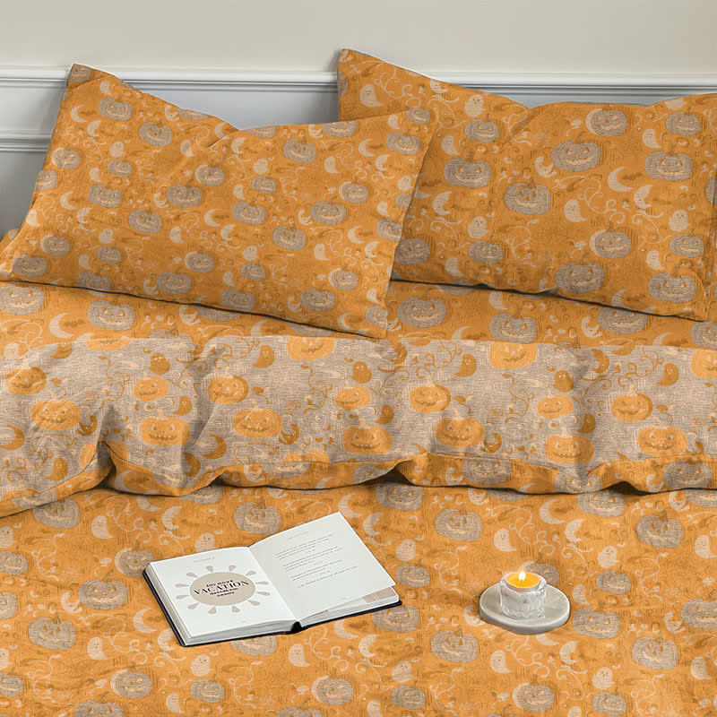 Halloween Pumpkin Moon Cotton Bedding Set - Orange - 2PCS Pillowcases - 20" x 37" - image 7