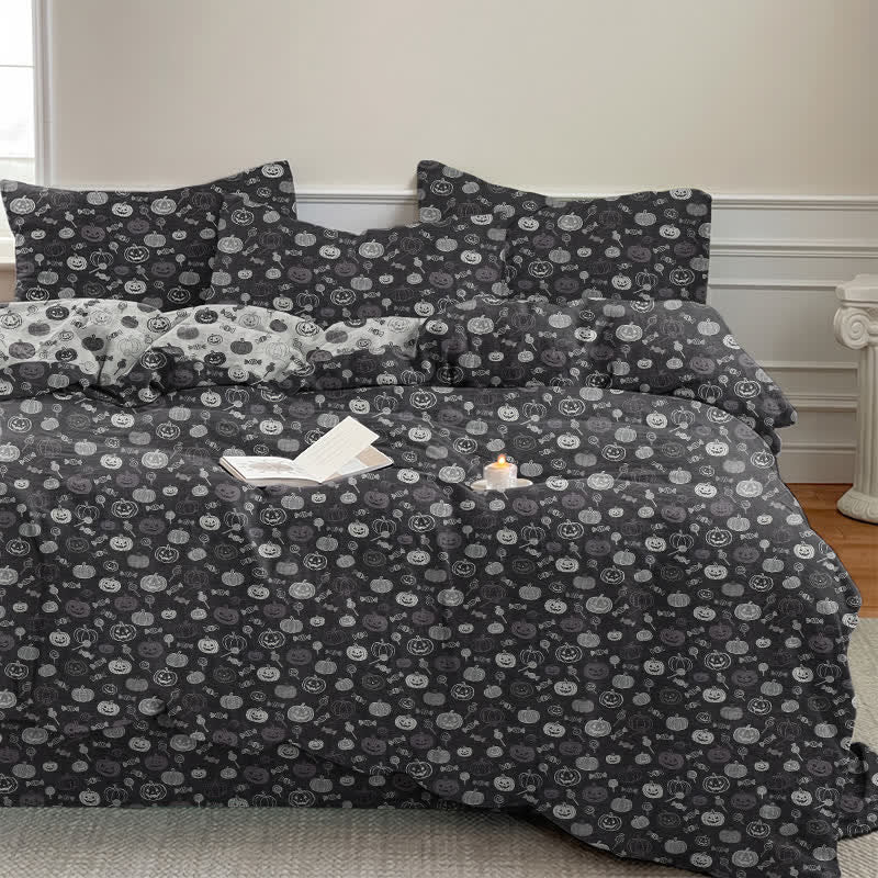 Halloween Monochrome Pumpkin Cotton Bedding Set - Black - Bedding Set(4PCS) - King - image 0