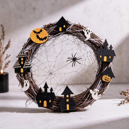 Halloween Twig Wreath With Spiderweb Ornaments - Black - 12" x 12" - image 0