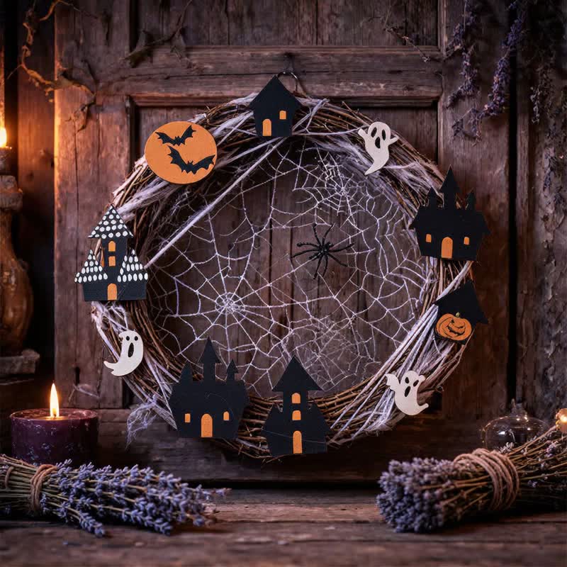 Halloween Twig Wreath With Spiderweb Ornaments - image 3
